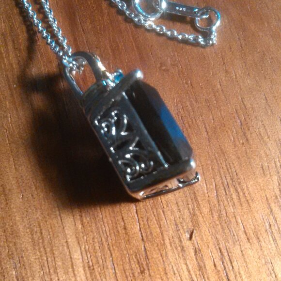 California Black Jade and Neon Apatite Sterling Silver Pendant Necklace - Picture 5 of 7